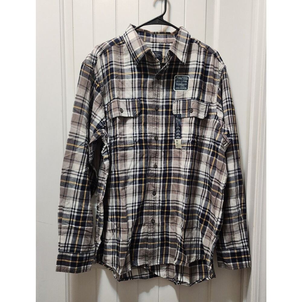 Faded Glory Men's Long Sleeve Button Down Shirt Size L (42-44) Blue Plaid Yellow